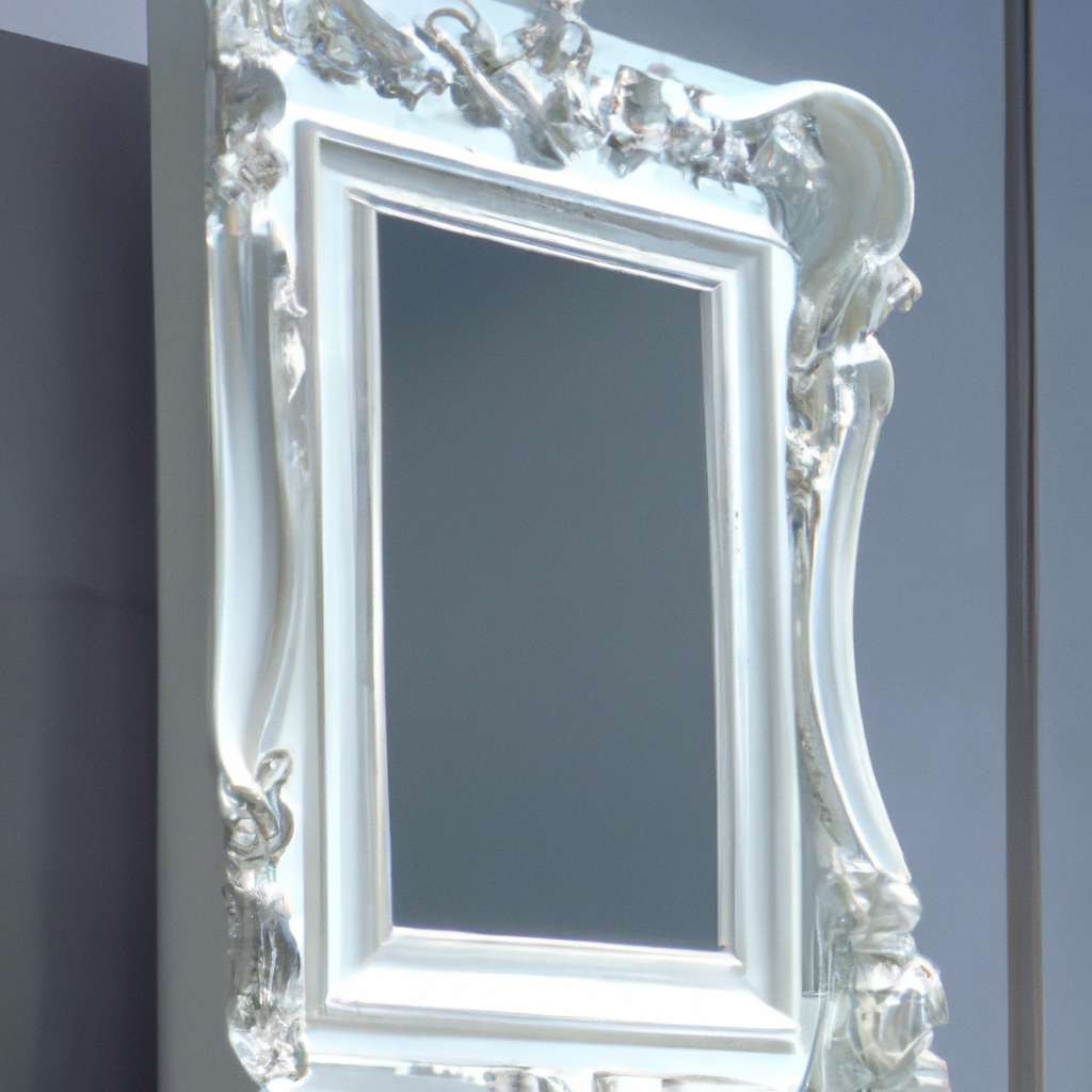 Miroir baroque blanc sur pied
