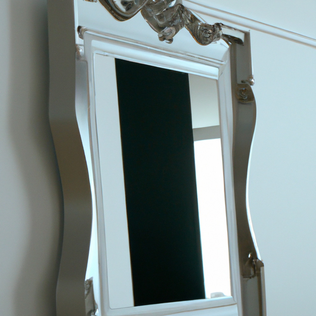 Miroir baroque blanc sur pied